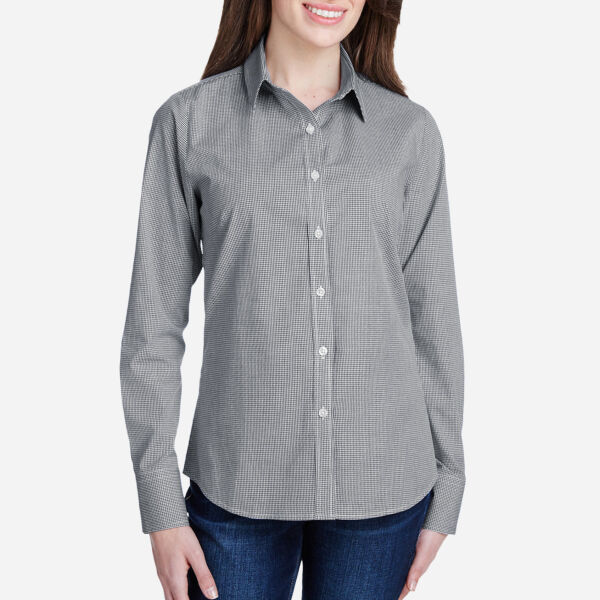 Women's Microcheck Gingham Short Sleeve Cotton Dress Shirt Thumbnail