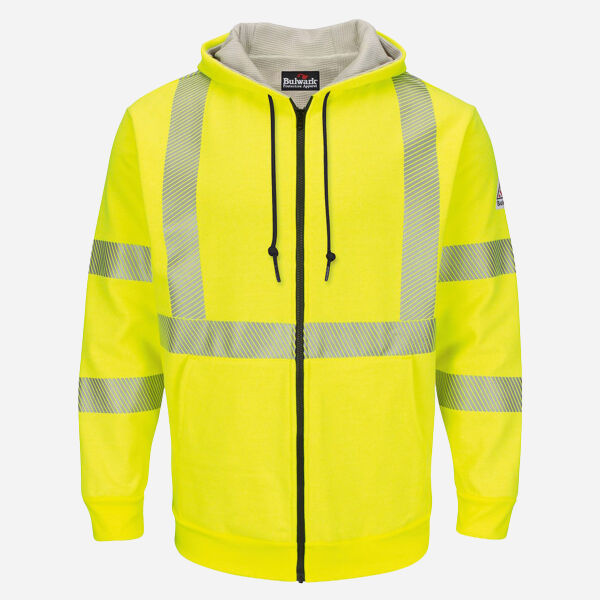 Men's Hi-Visibility Zip-Front Hooded Fleece Sweatshirt with Waffle Lining Thumbnail